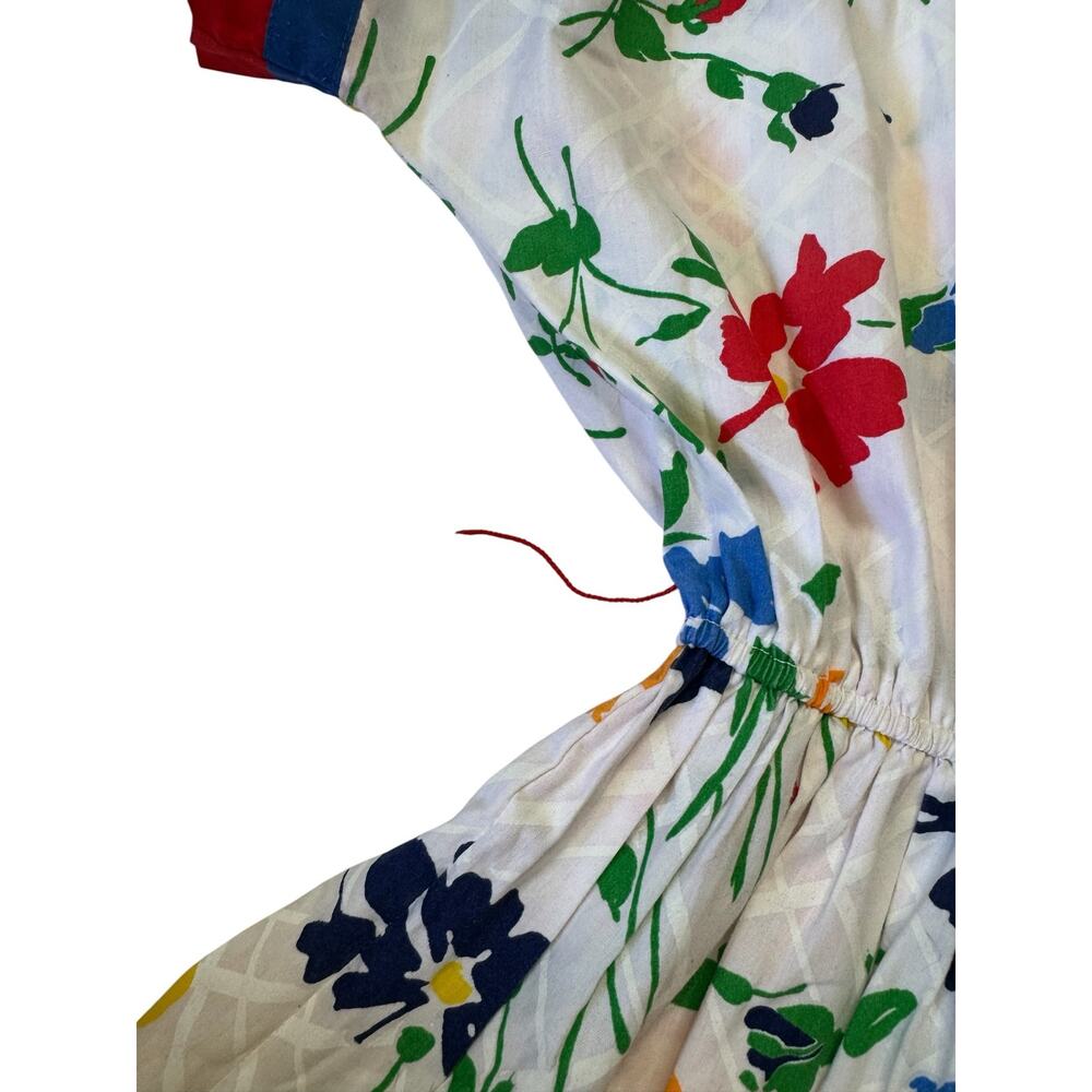Vintage ‘70s ‘80s Bright Floral Midi Dress Size 12 SANS ÂGE Red Blue White Green - Picture 11 of 11